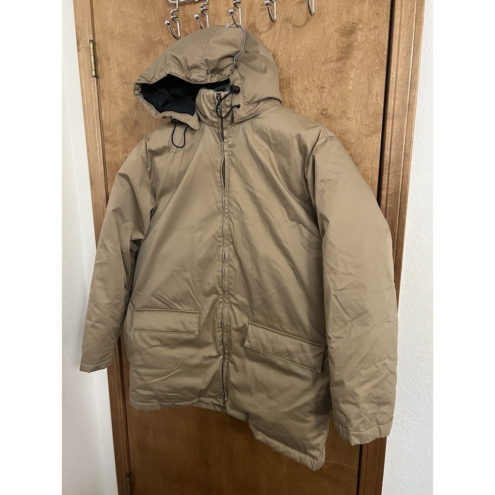 Lands End Mens M 38 40 Coat Tan Down Parka Jacket Cotton Nylon Insulation Spots‎